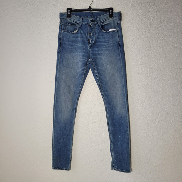 Rag & Bone Jeans Mens 30x32 Blue Denim Straight Fit 1 Skinny Button Fly 5 Pocket - Picture 3 of 13